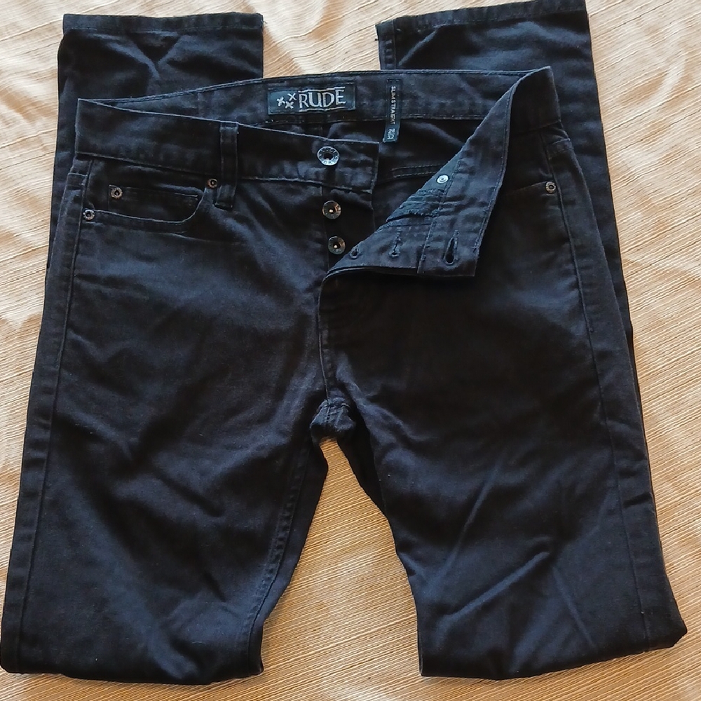 Rude Womens Black Jeans 28/32 Skinny, Straight Leg